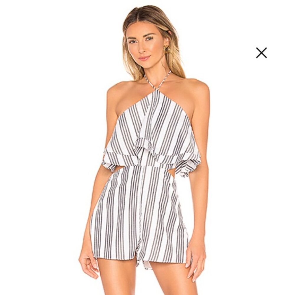 Superdown Jamie Halter Romper Striped Ruffle
